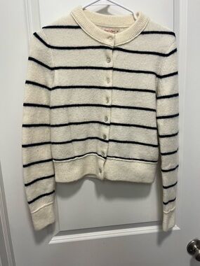 Marine Layer Women's XS Lightweight Cardigan Sweater Cream And Navy Stripes